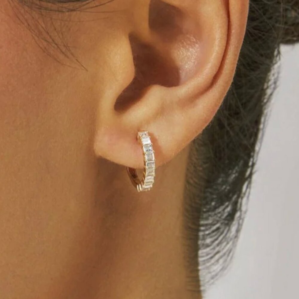14k White Gold 0.53ctw Natural Diamond Baguette Hoop Earrings EF Collection